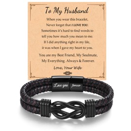 ITESSY Gifts for Husband, Infinity Knot Brown Braided Leather Stainless Steel Husband Bracelet Gifts for Birthday Anniversary