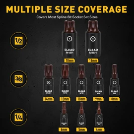 13-Piece XZN Triple Square Spline Bit Impact Socket Set - Premium S2 Steel European Style M4 - M18 with Socket Adapters, 1/4”, 3/8” and 1/2” Drive | Professional Mechanic Garage Tools