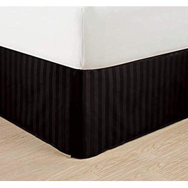 Elegant Comfort Wrinkle Resistant - Egyptian Quality Stripe Bed Skirt - Pleated Tailored 14" Drop - All Sizes and Colours California King Black