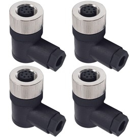 M12 8-Pin Female Circular Aviation Connector Plug 12mm Waterproof Circular Aviation Connector Right Angle Plug Adapter 4 Pack