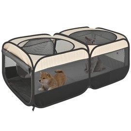 2-in-1 Dog Playpen 46.5''Pop Up Cat Pet Playpen, Assembly-Free Indoor Outdoor Kitten Enclosure, Kitten Pen Cat Cage Portable Puppy Tent Crates Kennel for Small Animals(No Divider, Unified Space)