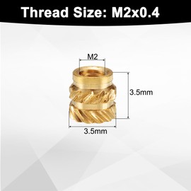 QUARKZMAN Pack of 50 M2 threaded inserts made of brass, melting thread M2 x 3.5 mm, diameter 3.5 mm, knurled inserts nuts, 3D printing brass nuts, female thread inserts