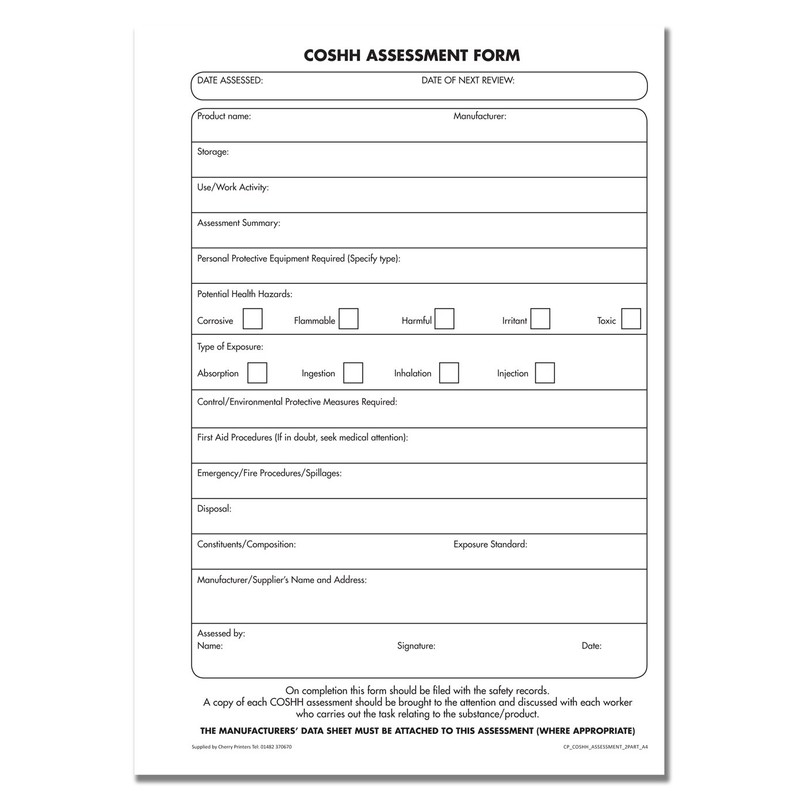 Cherry Carbonless COSHH Assessment NCR Duplicate Book A4 50 Sets