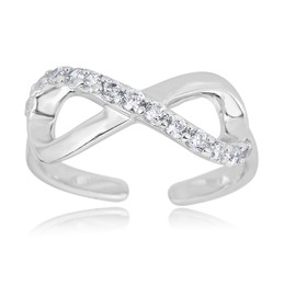 AVORA 925 Sterling Silver Adjustable Infinity Toe Ring with Simulated Diamond CZ