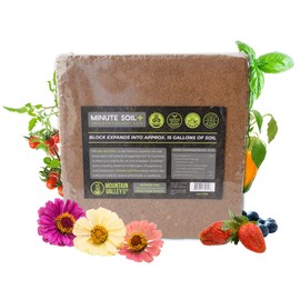Minute Soil Plus Block - Amended Compressed Coco Coir Fiber Grow Medium - 1 Block = 15 Gallons of Potting Soil (~Wheel Barrow Full) - Enough NPK Added Nutrients to Feed Plants for 1 Season