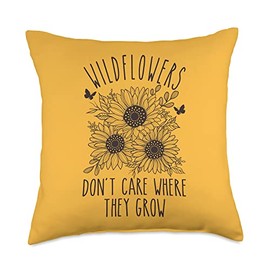 Smarty Pants Designs Wildflowers Don't Care Where They Grow Inspirational Throw Pillow, 18x18, Multicolor