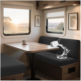 NNSMUN Covers for Caravan Upholstery Jacquard, Non-Slip Motorhome Seat Cushion Cover with 2 Corduroy Waterproof, Sofa Seat Cushion Cover for Protective Cover Caravan Upholstery (Black, L 65-95 cm, W