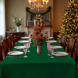 Fitable Faux Linen Tablecloths Rectangle 60 x 120 Inch - 2 Pack Neutral Table Clothes for 8 Foot Tables, Hunter Green Faux Burlap Kitchen Table Covers for Dining, Party, Farmhouse, Banquet, Buffet