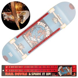 Tail Devil Rail Devils sparking skateboard deck rails by The ORIGINAL Tail Devil - 28 cylinder flints, two 14.25 inch rails, installs with wood mounting screws, Made in Hell - Color: Red