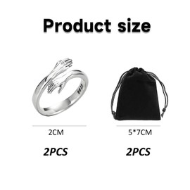 KVBUCC 2pcs Hug Rings, Adjustable Rings, Couple Rings, Open Adjustable Rings, Finger Jewelry, Hug Rings, Friendship Gifts (Silver)