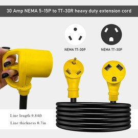 FSTURIOS 10FT 30 Amp RV Extension Cord, Heavy Duty 10/3 Gauge STW Extension Cord with LED Indicator, NEMA TT-30P Male to TT-30R Female Power Extension Cable for RV Trailer Campers (Yellow)