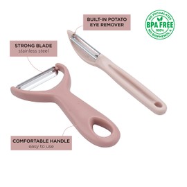Social Chef 2-Piece Vegetable Peeler Set- Set of 2 Stainless Steel Blade Vegetable Peelers Set - Y Peeler and Swivel Peeler for Peeling Potatoes, Vegetables and Fruits (Pink)