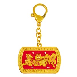Feng Shui 3 Celestials Amulet Keychain Good Luck Keychains, Red, 1