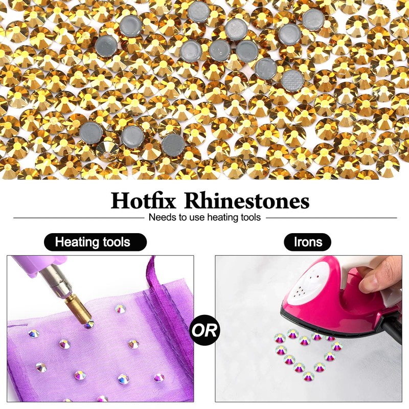 Novani Hotfix Rhinestones, Gold, Round, SS20/4.8MM, 1440pcs, Glass