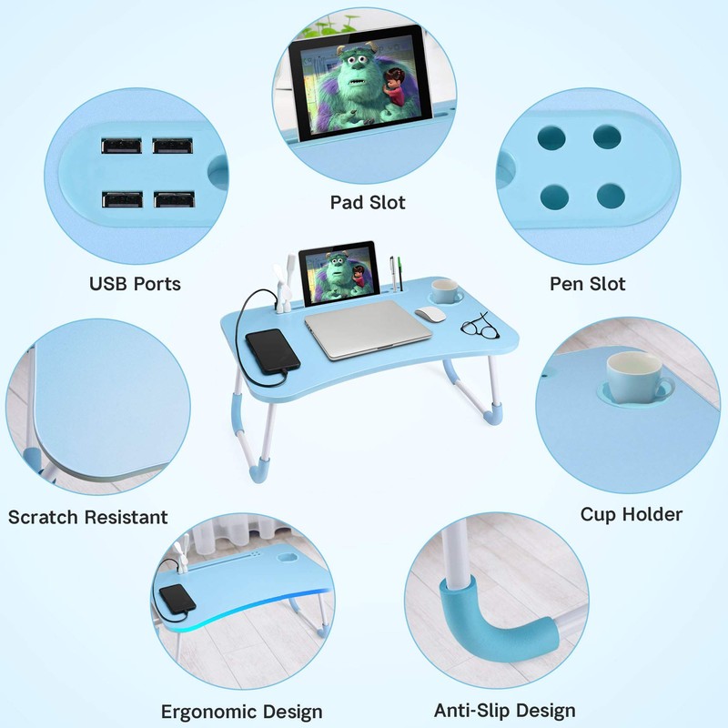 Slendor Lap Desk with Cup Holder, Foldable Laptop Table for