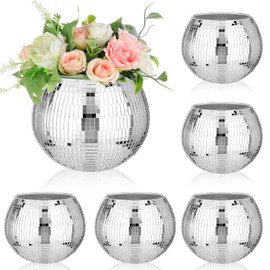 6 Piezas Florero Bola de Discoteca Espejo Bola de Discoteca Maceta de Vidrio Portavelas Jarrón de Vidrio a Granel para Centros de Mesa de Boda Dormitorio Cocina Oficina Decoración de Cumpleaños