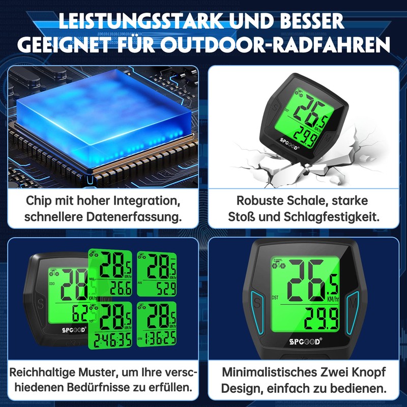 SPGOOD Wireless Bicycle Computer, Speedometer Bicycle, Bicycle Speedometer, Bicycle Computer