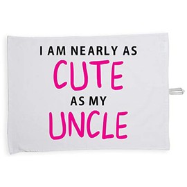 Hippowarehouse I Am Nearly As Cute As My Uncle (Pink) Tea Towel Eco Printed Dish Cloth Kitchen accessory 50cmx70cm 100% Cotton