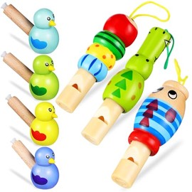 Silbatos Madera para NiñOs, 7 Piezas Incluyen 4 Silbatos De PáJaro Y De Animales, Juguetes Musicales Educativos para Fiestas Infantiles, CumpleañOs Y Actividades Recreativas