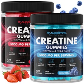 2 x Creatine 120 Gummies Max 5000mg for Men & Women Creatine Monohydrate Plus B12 and L-Taurine Chewable Gummies, Blueberry & Strawberry Flavour 2 Months Supply (One Size, Blueberry and Strawberry)