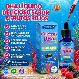 Gwynne Dha Xtra Gotas 60ml,berry Punch Para Niños - 880 Mg Total Omega-3 Con Epa Y Dha - Función Cognitiva E Inmune, Aprendizaje,desarrollo Social,48 Porciones