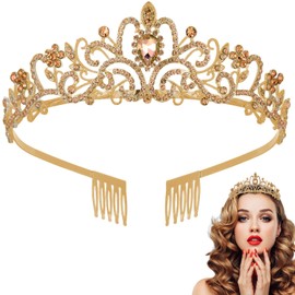 Tiara Crystal Crown with Rhinestone Comb Silver Rhinestone Tiara Wedding Tiara Wedding Bridal Rhinestone Crown for Birthday Wedding Prom Princess Parties (Silver B)