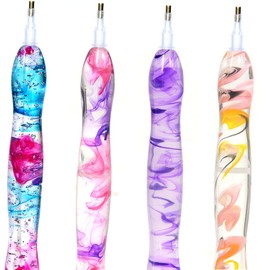 RaySoar Diamond Painting Pen, Diamond Art Pen, Diamond Dotting Pen, Handmade Resin 5D Diamond Painting Art Drill Pen Kit Tool with 14 Tips and 10 Waxes for Diamond Painting Art - Blue Silver HotPink