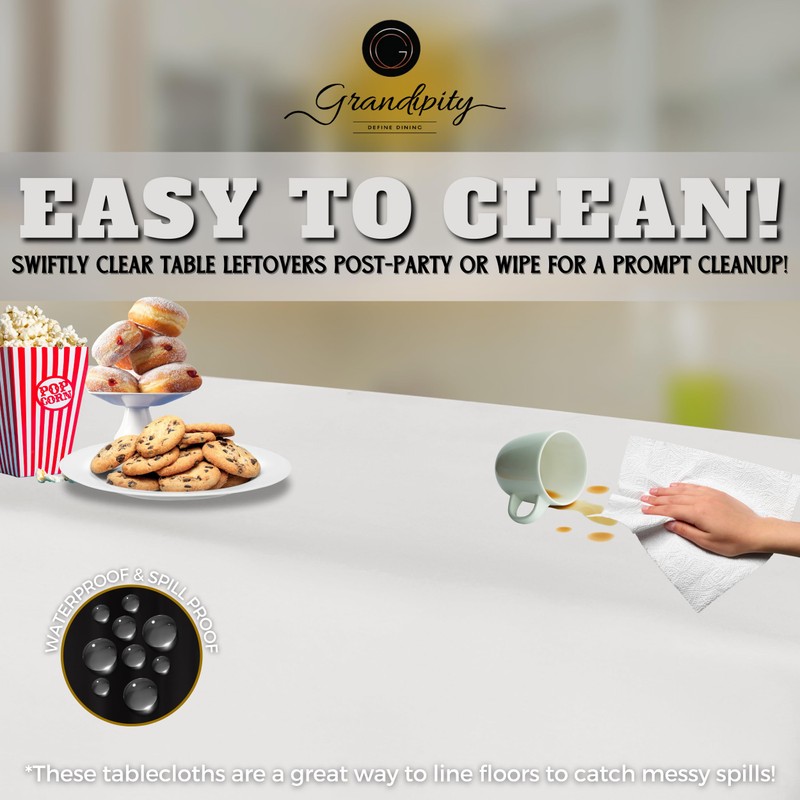 White 6 Pack Premium Disposable Plastic Tablecloth 54 Inch. x