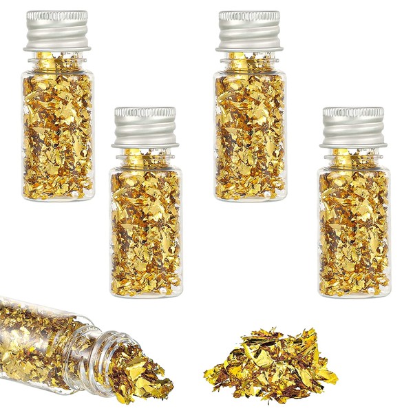 ZIOYA 5 Bottles Gold Leaf Flakes Multifunctional Gold Foil Flakes for Food Dessert Decoration DIY Cakes Film Nail Crafts (10g)
