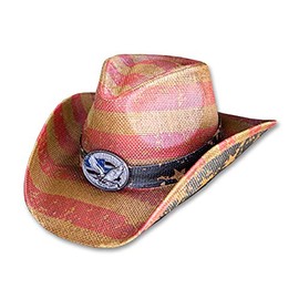 Vamuss Vintage USA American Flag Cowboy Hat w/Western Shape-It Brim (Eagle Flag)