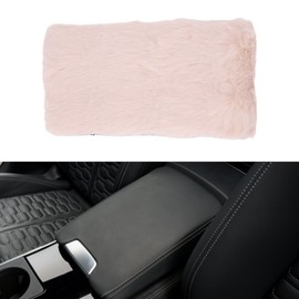 X AUTOHAUX Car Center Console Cover Car Armrest Cover with Plush Pad 13.39"x6.30"x1.97" Black Pink Napa Leather, Plush