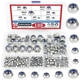 188pcs 304 Stainless Steel Lock Nut Assortment Kit Perfect for Lock Washers, Metric Nylon Insert Locknut M3 M4 M5 M6 M8 M10 M12 (188pcs Nut Kit)