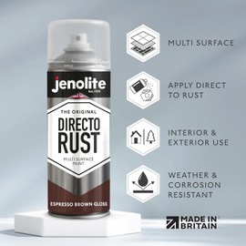 JENOLITE Directorust Spray Paint for Metal - ESPRESSO BROWN - Gloss Finish for Indoor and Outdoor use - Multi-Surface for Metal, Plastic, Ceramic, Wood & Rusted Surfaces - 400ml (13.52fl oz), RAL8017