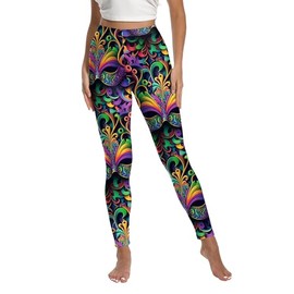 Flaminet Women Mardi Gras Party Costume Stretchy Leggings Tights Carnival Pant for Party Outfit