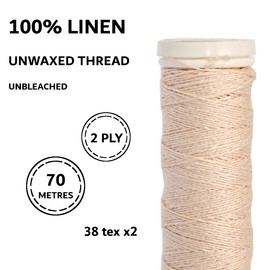 Linen Thread 70m Fine Unwaxed Natural 2 ply Spool 100% Linen Natural (Beige)