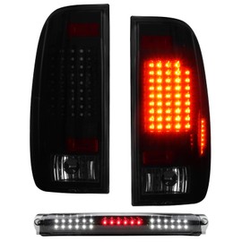 (3 Pack) LED Tail Light Assembly+3rd Brake Light Fits for 1997-2003 Ford F150, 2004 F150 Heritage, Taillights w/High Mount Stop Light, Black Housing Smoke Lens, Only Fit Factory Incandescent Models