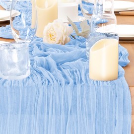 Jimtx 12pcs Light Blue Cheesecloth Table Runner Bulk 22×120 inch 10FT Rustic Boho Gauze Table Cloth for Wedding Baby Bridal Shower Birthday Home Party Graduation Decorations