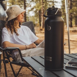 BOTTLE BOTTLE Water Bottle, 3.3 fl oz (1 L), Large Capacity, Stainless Steel, Leak Proof, 2-Way Lid, Girls, Boys, Adults, Straw Included, Handle, Magic Bottle, Sports Bottle, Black (Black, 1050ML)