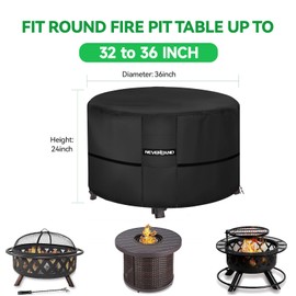 NEVERLAND Fire Pit Cover Round, Waterproof Outdoor Firepit Covers Round for 32-36 Inches 600D Oxford Heavy Duty Patio Gas Fire Pit Covers with 4 Buckle Straps and Air Vents, 36 x 24 Inch Black