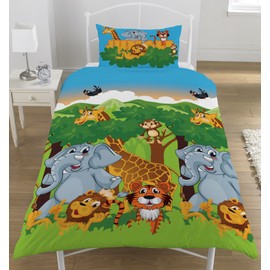 KidCollection Jungle Friends Single/Double Reversible Duvet Cover Bed Set (Single Duvet Cover)