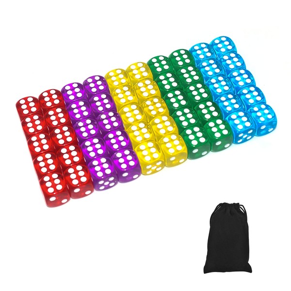 50 of Pack 14MM 6 Sided Dice Set Translucent Colors