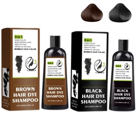 LUSCOR Champú Instant Hair Color para Cabello，Tinte Capilar Champú 3 en 1，Champú para Teñir el Cabello Negro 3 en 1,Coloración a Base en Minutos para Mujeres y Hombres (Black+Brown)