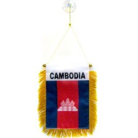 AZ FLAG Cambodia Mini Banner 6'' x 4'' - Cambodian Pennant 15 x 10 cm - Mini Banners 4x6 inch Suction Cup Hanger
