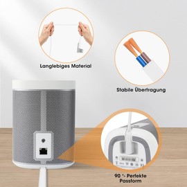 AIEVE 35cm Netzkabel Stromkabel 90° rechtwinkliges Kabel kurz Eurostecker C7 kompatibel mit SONOS Play:1, One SL und SONOS ONE WLAN Lautsprecher (grau-weiß,EU Stecker)