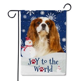 Flagology, Christmas Snowflakes Blenheim Cavalier King Charles Spaniel Garden Flag 12.5" x 18", Outdoor Flag, Exclusive Premium Fabric, Christmas Decor, Winter, Dog