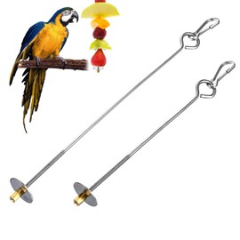 Nogeqi 2PCS Bird Cage Food Holder with Hook, Stainless Steel Bird Feeder for Cage, Parrot Fruit Skewers, Bird Foraging Toys for Macaw Parakeet Parrot Budgie (2 Sizes)