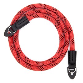 Lens-Aid Camera Strap in Rope Look, 100 cm: As Neck or Shoulder Strap for Carrying a Camera from Various Manufacturers, Red/Black with Ring