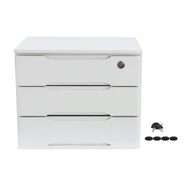 3 Drawers Wooden Desktop Storage Box with Lockable Drawers, Wooden Storage Cabinet Organizer Tabletop Storage Organization Box for Office,Home (White)