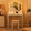 Makeup Vanity Desk with Lighted Mirror, Tri-Fold Vanity Table with