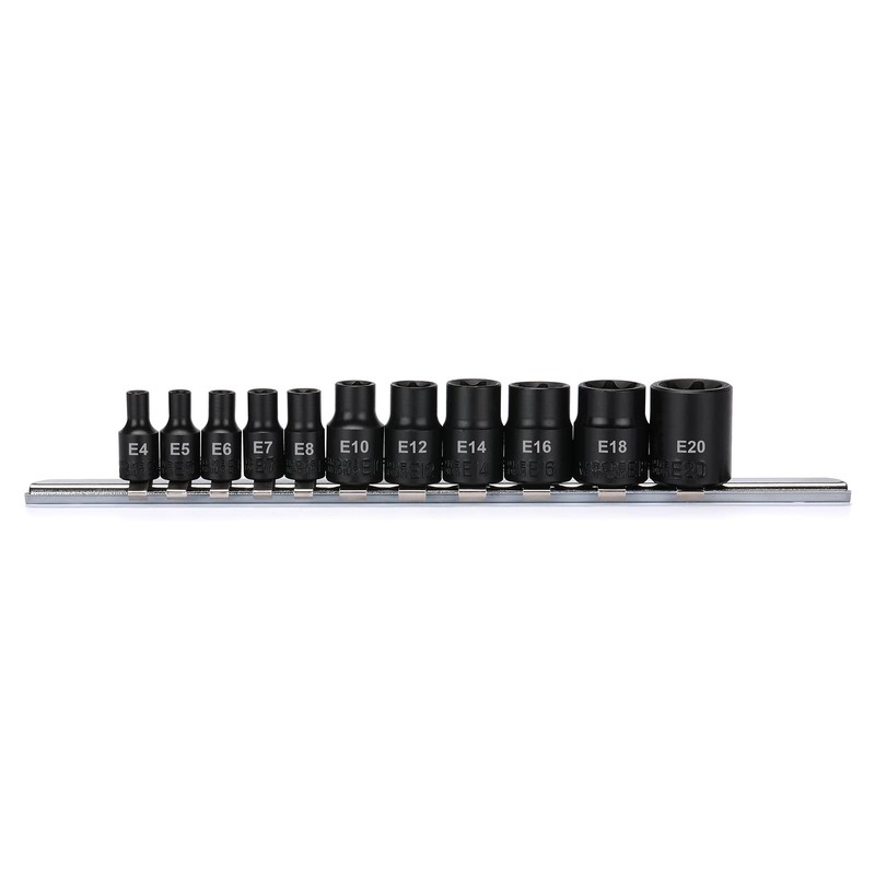 EMENTOL 11PCS E-Torx Socket Set with Rail, CR-V, 1/4" and
